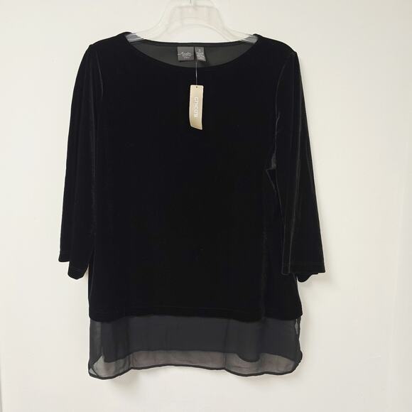Chico's Tops - Chicos Travelers Top Size 3 XL Velvet Blouse Chiffon Hemline 3/4 Sleeve NWT